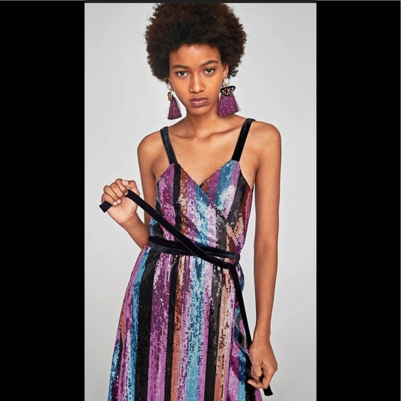 NWT ZARA MULTI COLOURED SEQUENCE DRESS - Picture 1 of 15